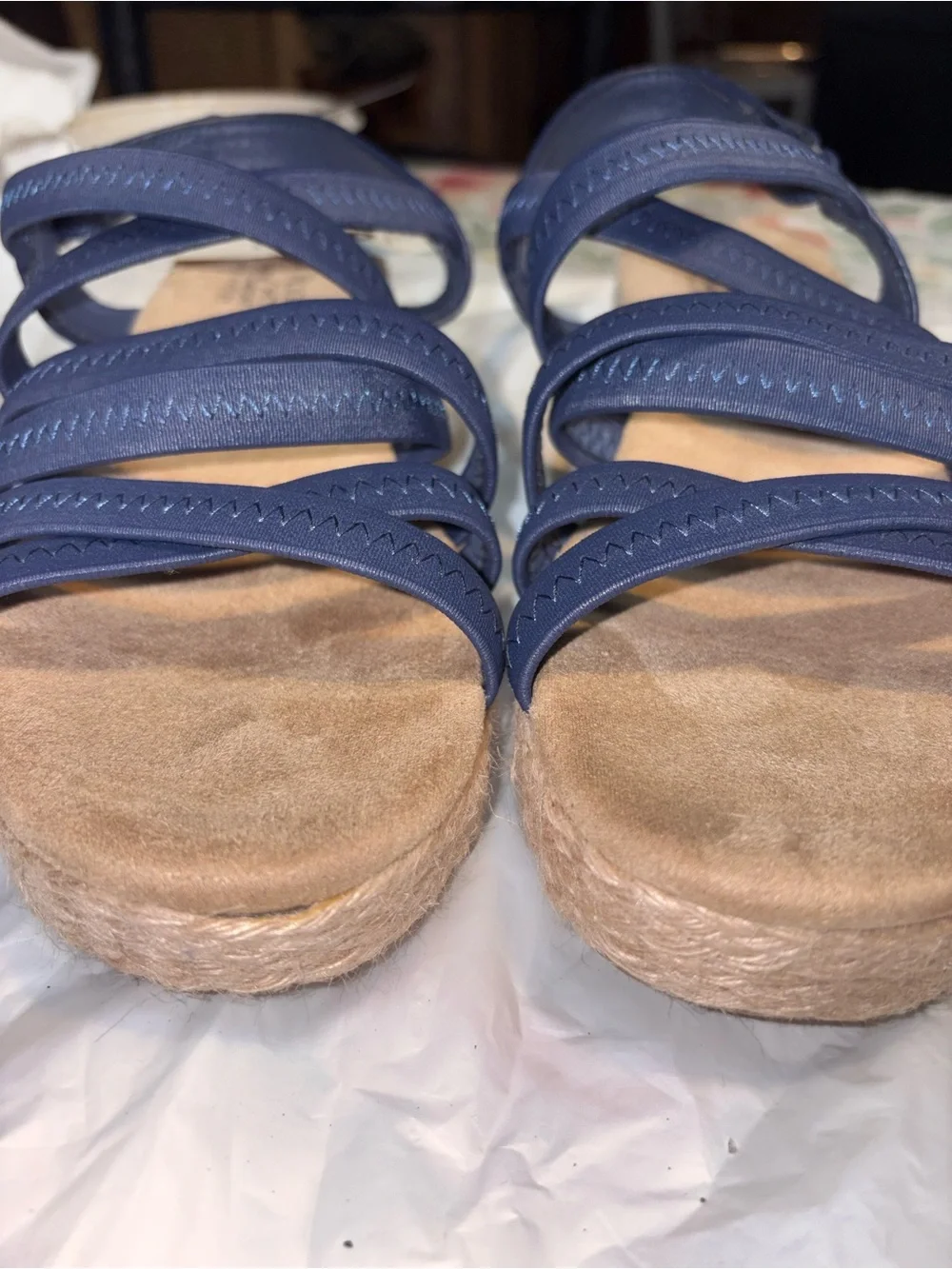 Kim Rogers Cassandra Navy Blue Elastic Strappy Wedge Sandal size 9